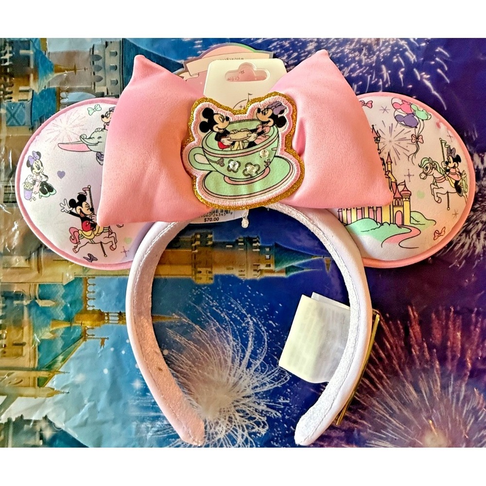 Disney Parks 2026 Mickey Stoney Clover Pink Ears Headband Tea Cups Mickey Minnie